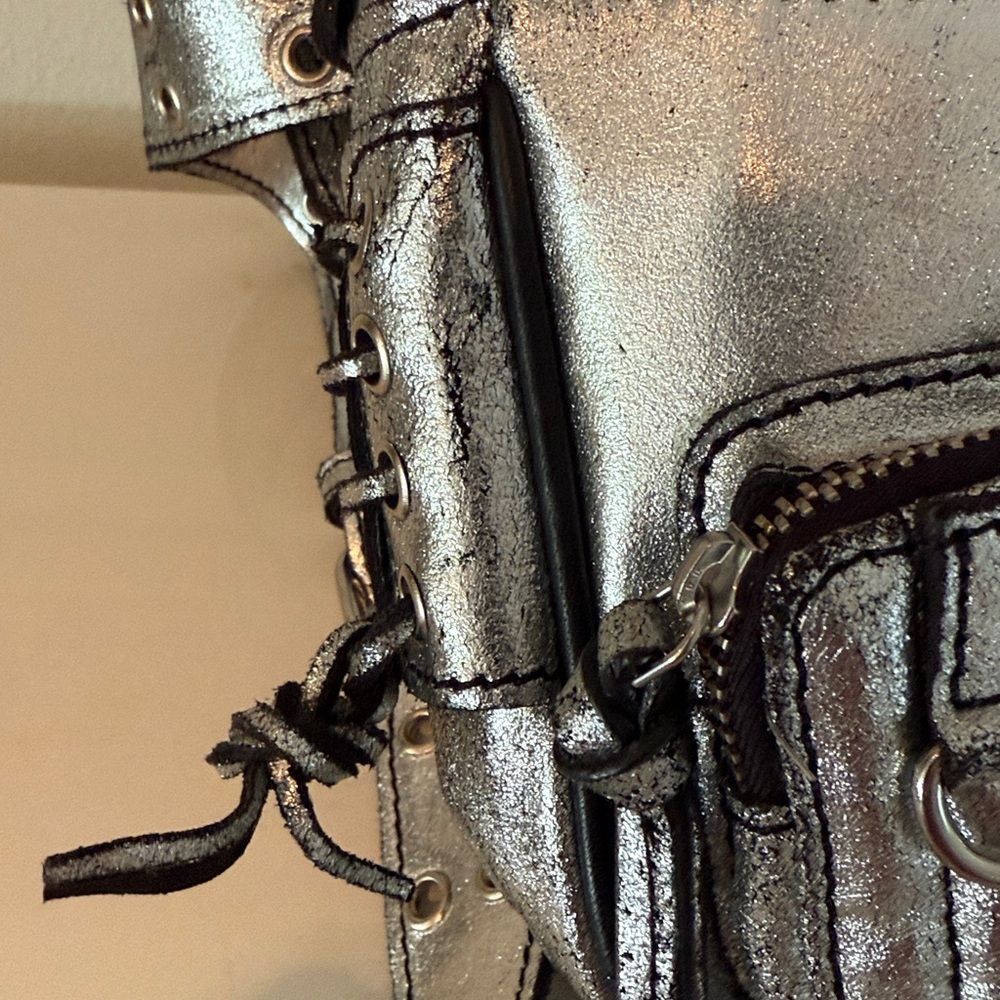 Free People High Speed Silver Gunmetal Metallic Leather Shoulder Crossbody - Picture 8 of 8